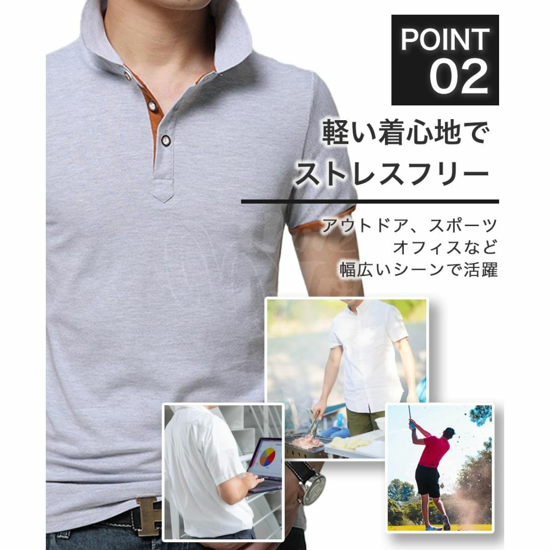 [three Joy] バイカラー ポロシャツ メンズ 半袖 ストレッチ ボタン メンズのファッション小物(その他)の商品写真