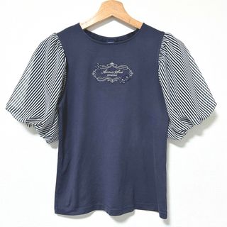 アナスイミニ(ANNA SUI mini)のアナスイミニ 150 バルーン袖シフォンストライプ半袖カットソー ネイビー 紺(Tシャツ/カットソー)