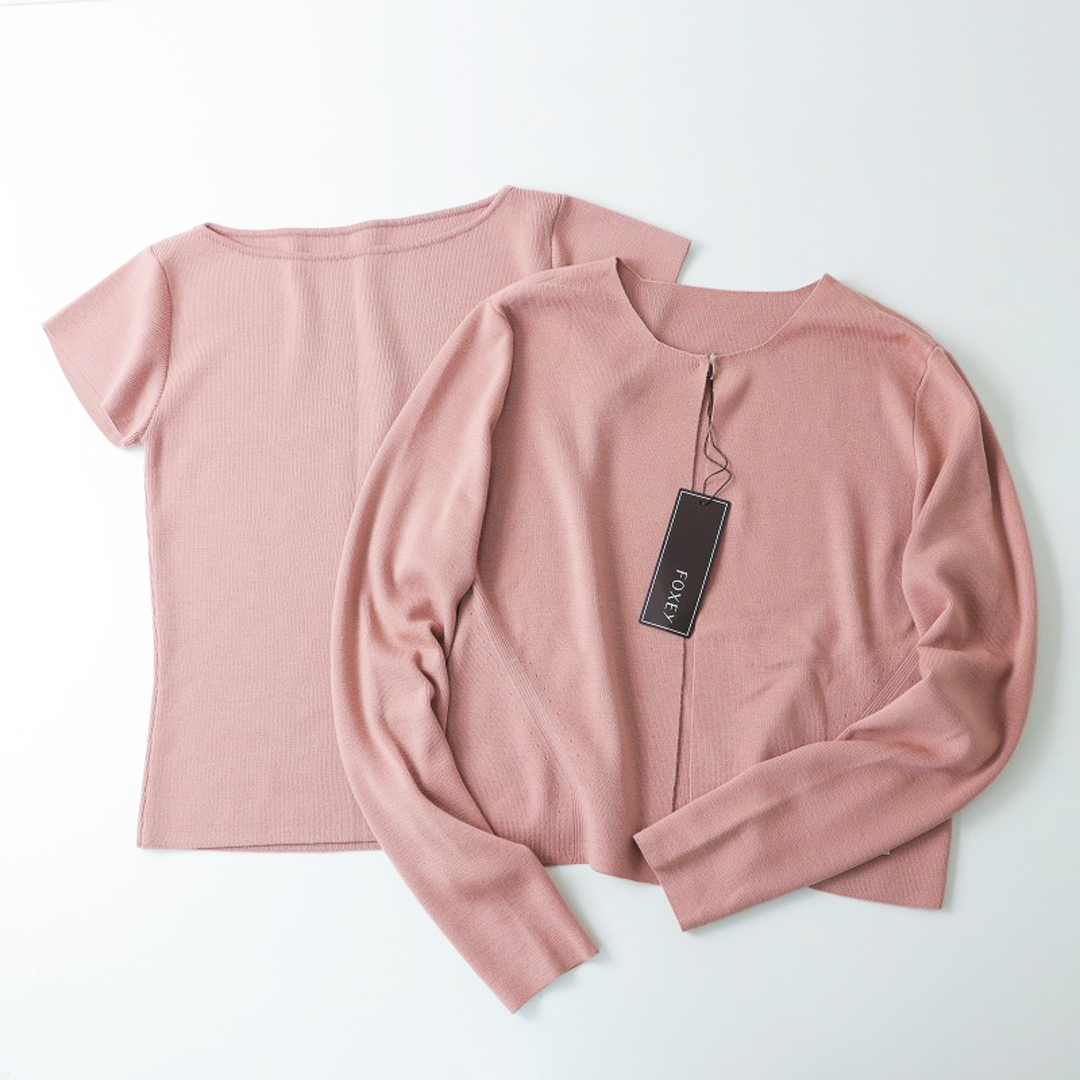 FOXEY(フォクシー)の22年 定価13万 美品 フォクシー FOXEY 43199 Zadie Twin Knit ゼイディーツインニット カーディガン 38/ピンク【2400013849739】 レディースのトップス(カーディガン)の商品写真