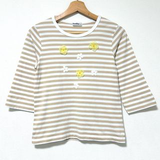 ファミリア(familiar)のファミリア 150 チュールフラワー付きボーダーカットソー  ビジュー ベージュ(Tシャツ/カットソー)