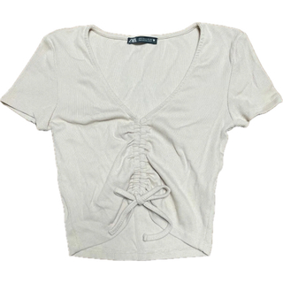 ザラ(ZARA)のZARA トップス、ギャザーリボン、半袖、Tシャツ、リブトップス(Tシャツ(半袖/袖なし))