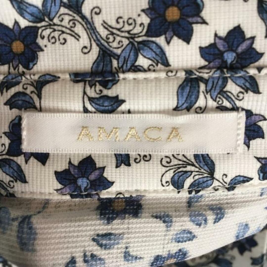 AMACA(アマカ)のAMACA(アマカ) ワンピース サイズ38 M レディース - 白×ネイビー×マルチ レギュラーカラー/半袖/ひざ丈/花柄/シャツワンピ レディースのワンピース(その他)の商品写真