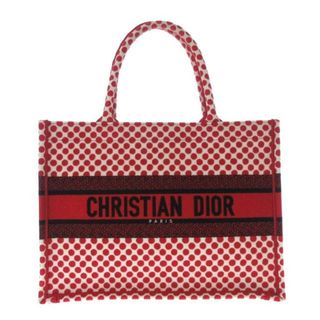 クリスチャンディオール(Christian Dior)のDIOR/ChristianDior(ディオール/クリスチャンディオール) トートバッグ ブックトートミディアムバッグ/旧スモール 白×レッド×黒 ポルカドット ジャガード(トートバッグ)