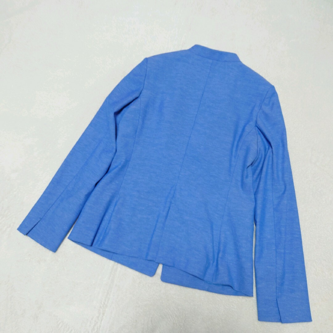 PLST(プラステ)のプラステ　リネンブレンドカラーレスジャケット　自宅洗濯可能　麻　青　タグ付き新品 レディースのジャケット/アウター(ノーカラージャケット)の商品写真