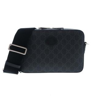 グッチ(Gucci)のGUCCI(グッチ) ショルダーバッグ メンズ美品  インターロッキングG付き クロスボディバッグ/GGプラス・GGスプリーム 703468 黒×ダークグレー ストラップ着脱可 PVC(塩化ビニール)×レザー(ショルダーバッグ)