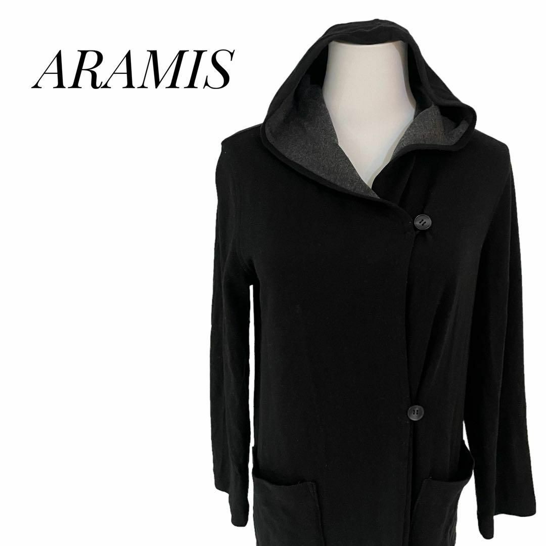 Aramis(アラミス)のARAMIS  アラミス　レディース　薄手コート　フード付き　ブラック　S レディースのジャケット/アウター(チェスターコート)の商品写真