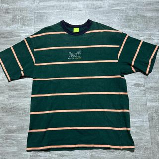 HUF - HUF 刺繍ロゴ ボーダー Tシャツ ヘビーコットン グリーン マルチカラー L