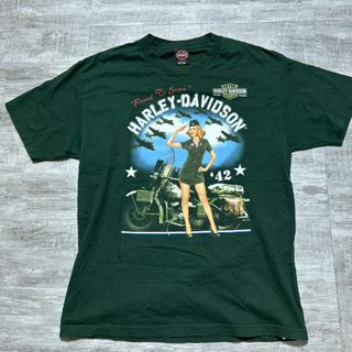 Harley Davidson - HARLEY ハーレーダビッドソン ガールプリント Tシャツ ミリタリー 深緑