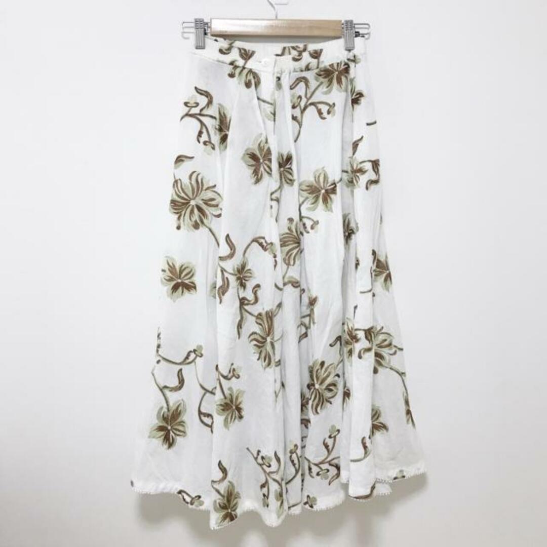 IENALABOUCLE(イエナラブークル) ロングスカート サイズ36 S レディース - アイボリー×ライトグリーン×ダークブラウン 刺繍/フラワー(花)/ウエストゴム レディースのスカート(ロングスカート)の商品写真