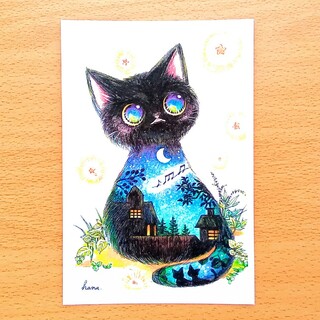 【ハンドメイドポストカード２枚組】黒猫、夜の記憶(写真/ポストカード)