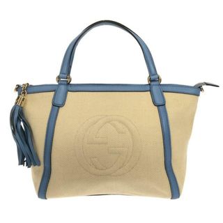 Gucci - GUCCI(グッチ) ハンドバッグ美品  ソーホー 369176 アイボリー×ライトブルー タッセル キャンバス×レザー