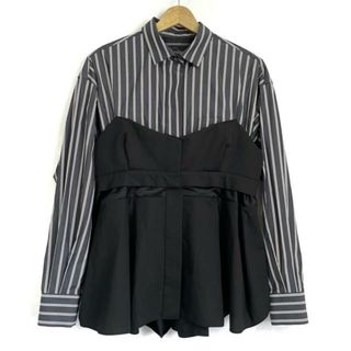 Sacai(サカイ) 長袖シャツブラウス サイズ2 M レディース美品  - 22-06373 ダークネイビー×カーキ×黒 ストライプ/ビスチェ ディテール ドッキング ペプラムシャツ 綿、ポリエステル