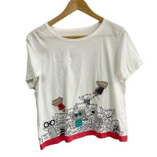 ALBEROBELLO/OLLEBOREBLA(アルベロベロ/オレボレブラ) 半袖Tシャツ レディース美品  - 白×ピンク×マルチ ブタ/ビーズ/刺繍