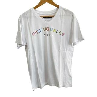 1 piu 1 uguale 3(ウノ ピュ ウノ ウグァーレ トレ) 半袖Tシャツ サイズXL メンズ美品  - 白×マルチ Vネック/ラインストーン