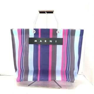 マルニ(Marni)のMARNI(マルニ) トートバッグ美品  マーケットストライプバッグ/フラワーカフェ SHMHR08A01TN296STB20 イリュージョンブルー(ブルー×ピンク×マルチ) ナイロン×アルミニウム×レザー(トートバッグ)