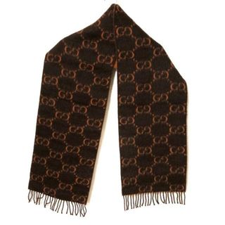 グッチ(Gucci)のGUCCI(グッチ) マフラー 30×196cm - ダークブラウン×オレンジ アルパカ(マフラー/ショール)