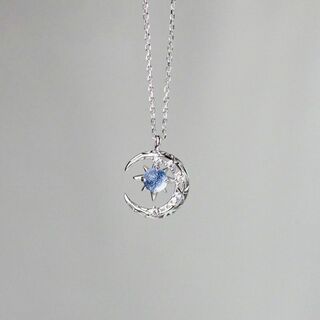 匿名配送 韓国 新品 シルバー アクアマリン ネックレス ダイヤモンド 月 星(ネックレス)