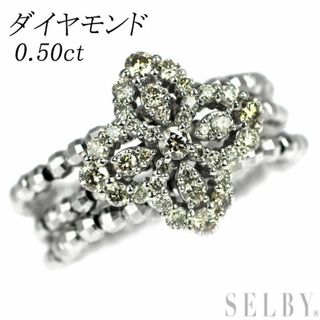 Pt950 ダイヤモンド リング 0.50ct フラワー 伸縮式フリーサイズ (リング(指輪))