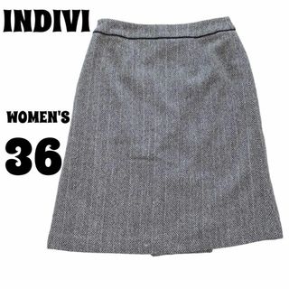 インディヴィ(INDIVI)の【INDIVI】インディヴィ スカート ウール混【36】高級 美脚 ヘリンボーン(ひざ丈スカート)