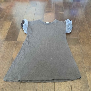 プティマイン(petit main)のpetit main 茶色Tシャツ110サイズチュニック 袖フリル(Tシャツ/カットソー)