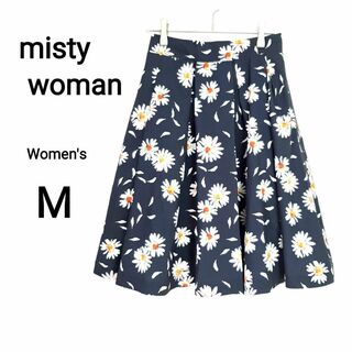 【misty woman】ミスティウーマン スカート 花柄 ネイビー 膝丈【M】