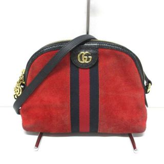 グッチ(Gucci)のGUCCI(グッチ) ショルダーバッグ GGマーモント 499621 レッド×黒 スエード×レザー(ショルダーバッグ)