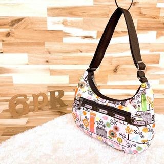 レスポートサック(LeSportsac)の【レスポートサック】タウン プードル犬 車 花柄 ハンドバッグ 総柄 ピンク×茶(ハンドバッグ)