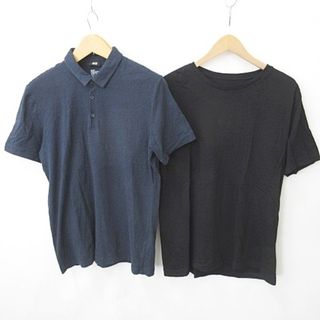 H&M - エイチ&エム ポロシャツ Tシャツ 2枚セット 長袖 丸首 綿 ネイビー L