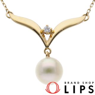 MIKIMOTO - ミキモト パールダイヤネックレス  P:約7.5㎜(ヘッド(cm):縦1.9×横2.0×奥行0.7 チェーン:42cm) K18YG 仕上げ済 美品【中古】