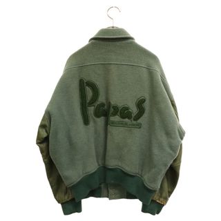 PAPAS パパス 90S VINTAGE ヴィンテージ レザー切り替え ロゴ ウール スタジャン グリーン(フライトジャケット)