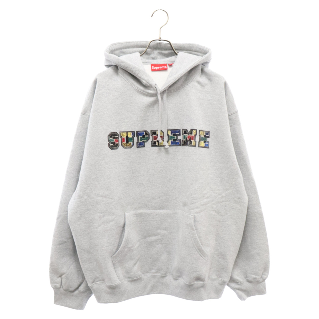 Supreme(シュプリーム)のSUPREME シュプリーム 23AW Collegiate Patchwork Leather Hooded Sweatshirt カレッジ パッチワーク フーデッド スウェットシャツ グレー メンズのトップス(パーカー)の商品写真