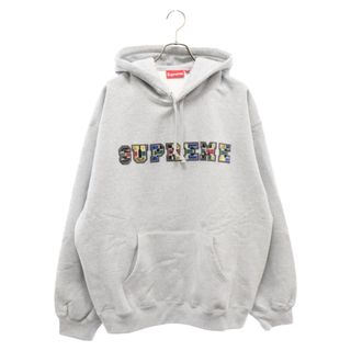 シュプリーム(Supreme)のSUPREME シュプリーム 23AW Collegiate Patchwork Leather Hooded Sweatshirt カレッジ パッチワーク フーデッド スウェットシャツ グレー(パーカー)