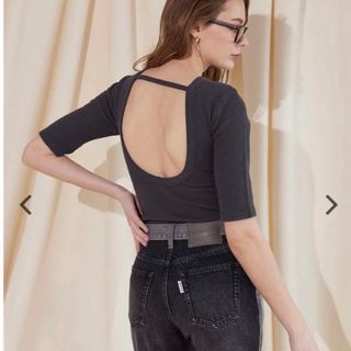 ALEXIA STAM Open Back Stripe Bodysuit