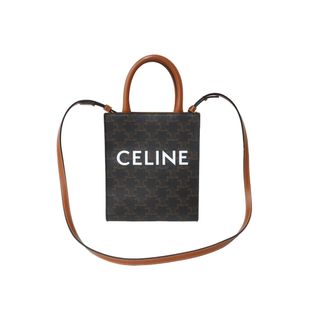 セリーヌ(celine)の極美品 CELINE セリーヌ ショルダーバッグ ミニ バーティカル トリオンフ キャンバス ブラウン 194372BZK.04LU ロゴプリント 中古 62934(ハンドバッグ)