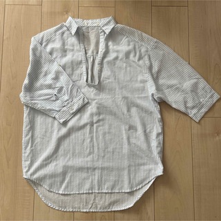 サッカー素材ストライプ柄シャツ 5分袖 サイズL(シャツ/ブラウス(半袖/袖なし))