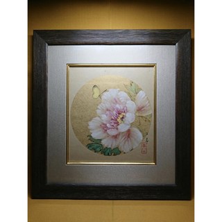 アート　絵画　日本画　色紙　肉筆　牡丹　インテリア　工芸品　美術品　A1706(置物)
