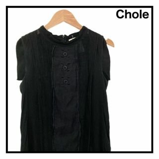 Chloe - Chole　クロエ　シルク混ひざ丈ワンピース　ブラック　ノースリーブ　フランス製