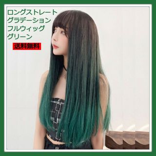 新品 フルウィッグ ロング ストレート グリーン グラデ 自然 医療用 かつら(ロングストレート)