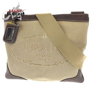 プラダ(PRADA)のPRADA プラダ ロゴジャガード ベージュ ブラウン 茶 キャンバス レザー ショルダーバッグ 斜め掛け レディース 405647 【中古】(ショルダーバッグ)