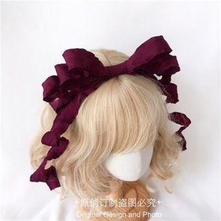 カチューシャ　リボン　赤　ヘアアクセ　ゴスロリ　ロリータ　ガーリー　メイド