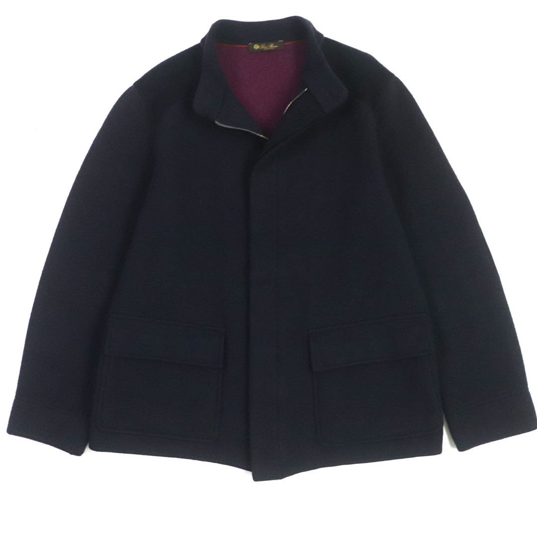 Loro Piana - 良品▼Loro Piana ロロピアーナ カシミヤ100% 比翼仕立て エルボーパッチ ロゴ入りボタン WZIP ニット ブルゾン ネイビー 50 イタリア製 正規品 メンズ