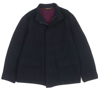 ロロピアーナ(LORO PIANA)の良品▼Loro Piana ロロピアーナ カシミヤ100% 比翼仕立て エルボーパッチ ロゴ入りボタン WZIP ニット ブルゾン ネイビー 50 イタリア製 正規品 メンズ(ブルゾン)