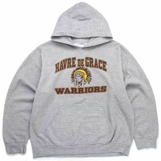 HAVRE DE GRACE WARRIORS インディアン スウェットパーカー 杢グレー L★オールド アメフト スポーツ フーディー オーバーサイズ