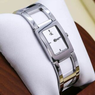 ◆美品 稼働 Calvin Klein 腕時計 シルバー バングル レディースj