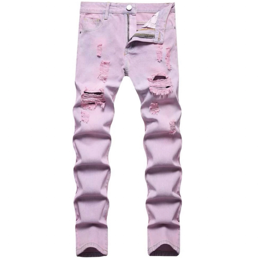pink ピンク　ダメージスキニー　usファッション メンズのパンツ(デニム/ジーンズ)の商品写真