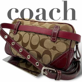 coach コーチ シグネチャー ショルダーバッグ キャンバス レザー レッド(ショルダーバッグ)