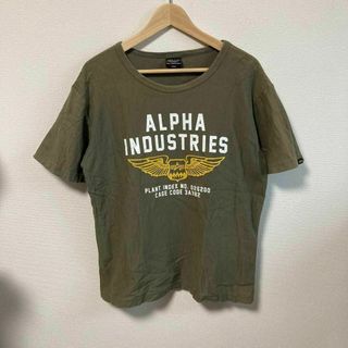 ALPHA アルファ Tシャツ プリント　ミリタリー　カーキ　グリーン　緑　L