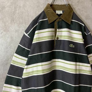 ラコステ(LACOSTE)の【襟コーデュロイ、ボーダー】LACOSTEワンポイント刺繍ロゴ古着ラガーシャツ(Tシャツ/カットソー(七分/長袖))