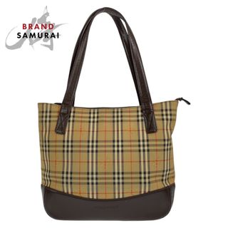 バーバリー(BURBERRY)のBURBERRY バーバリー ノバチェック ベージュ 茶 ブラウン ゴールド金具 キャンバス /レザー トートバッグ ハンドバッグ レディース 405813 【中古】(トートバッグ)