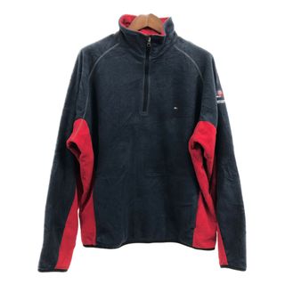 TOMMY HILFIGER - 90年代 TOMMY HILFIGER トミーヒルフィガー ハーフジップ フリースジャケット ネイビー (メンズ XL) 中古 古着 Q4818